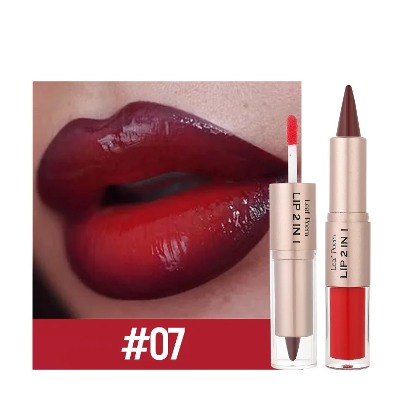 Double Head Tapered Lip Liner Lipstick And Mirror Lip Gloss 2 In1 Velvet Lipstick Outline Contour Lipliner Moisturizing Lipgloss
