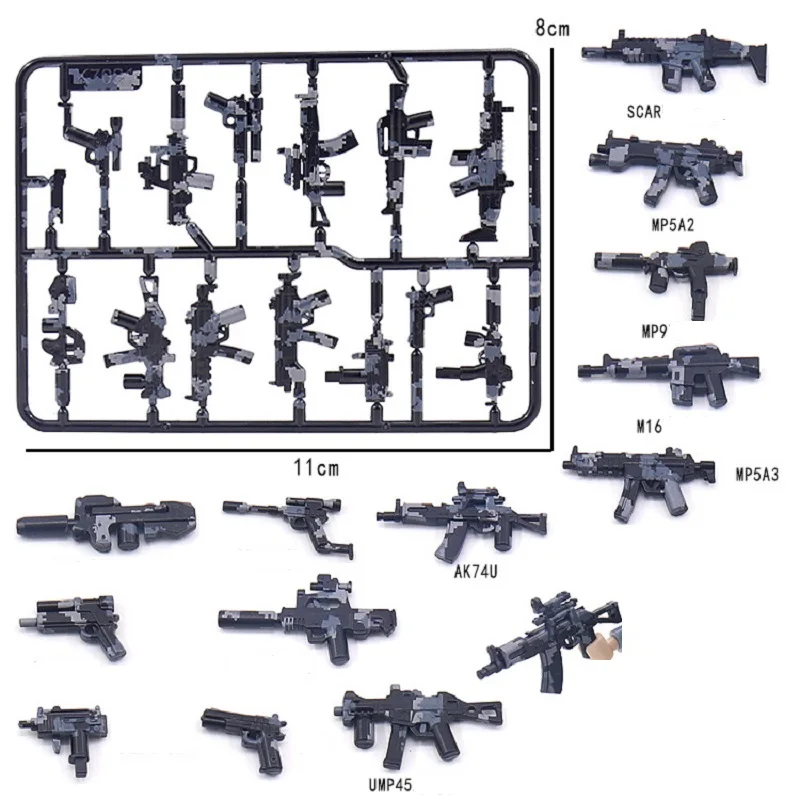 Arme à feu avec blocs d'impression AK47, Playmobil MOC, ville militaire, figurines SWAT, Mini accessoires, briques, blocs de construction, jouets pour enfants