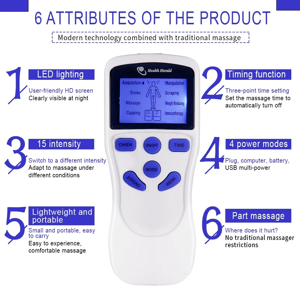 Электрический EMS стимулятор мышц, иглоукалывание, электростимуляция TENS, массажер с низким нервом, цифровой массажер, электростимулятор