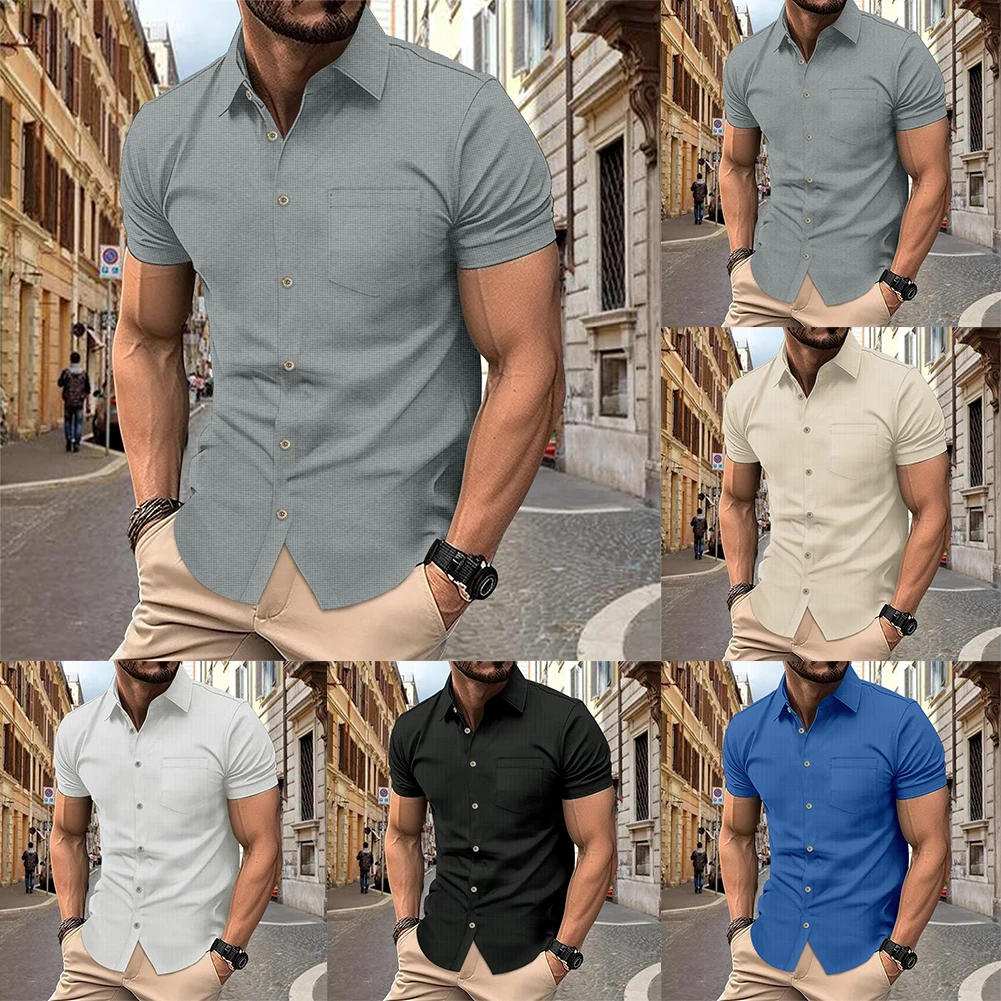 Shirt Men Shirt Casual Collared Daily Holiday Short Sleeve Tops Beach Blouse Button Down Mens Regular Slim Fit