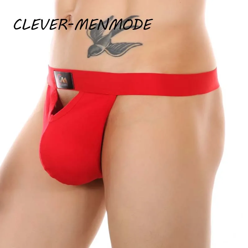 CLEVER-MENMODE Men\'s Sexy Open Hollow Penis Bag G-String T Back Underwear Adjustable Size Panty Hole Breathable Porn Underpants