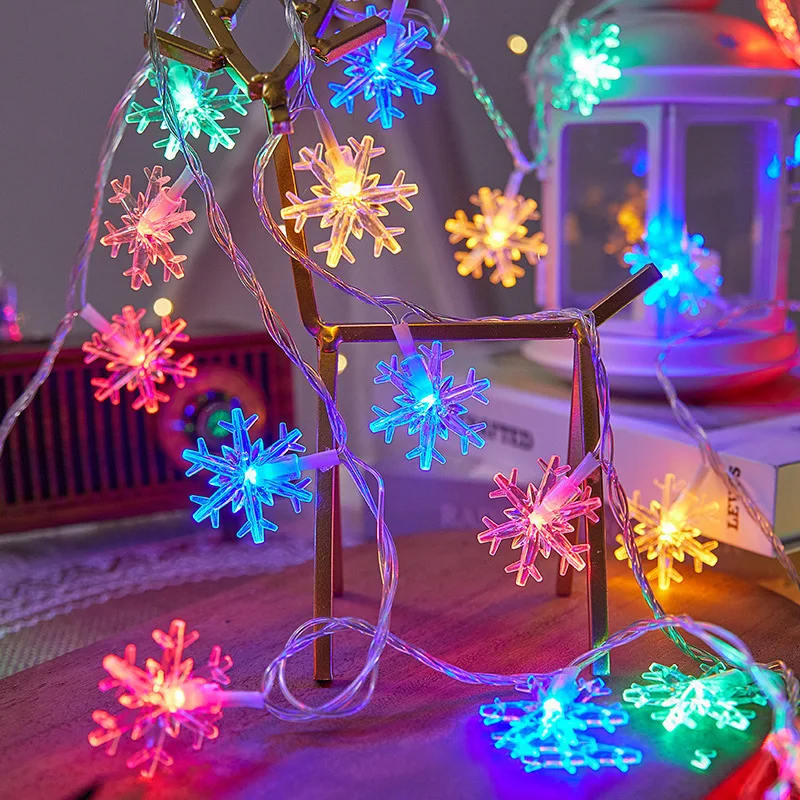 Snowflake String Garland Fairy Lights Battery Powered Christmas Tree Holiday New Year 2026 Bedroom Decoration Lamps