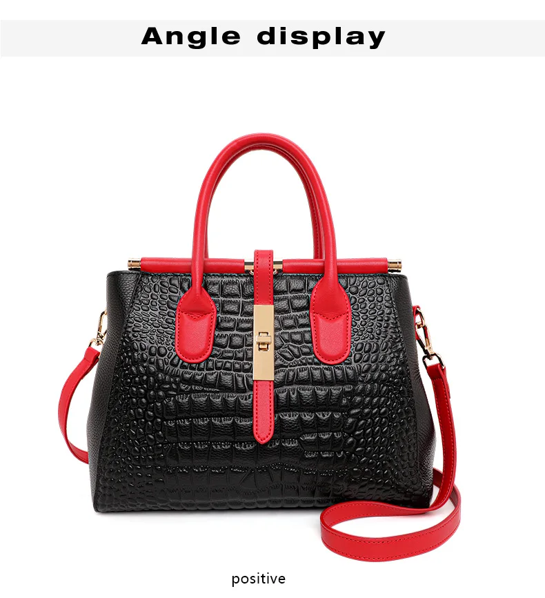 Neue Tragetasche aus Rindsleder mit Kroko-Prägung für Damen, farblich passende Handtasche, abnehmbarer Riemen, Umhängetasche für Pendler – Detail 8