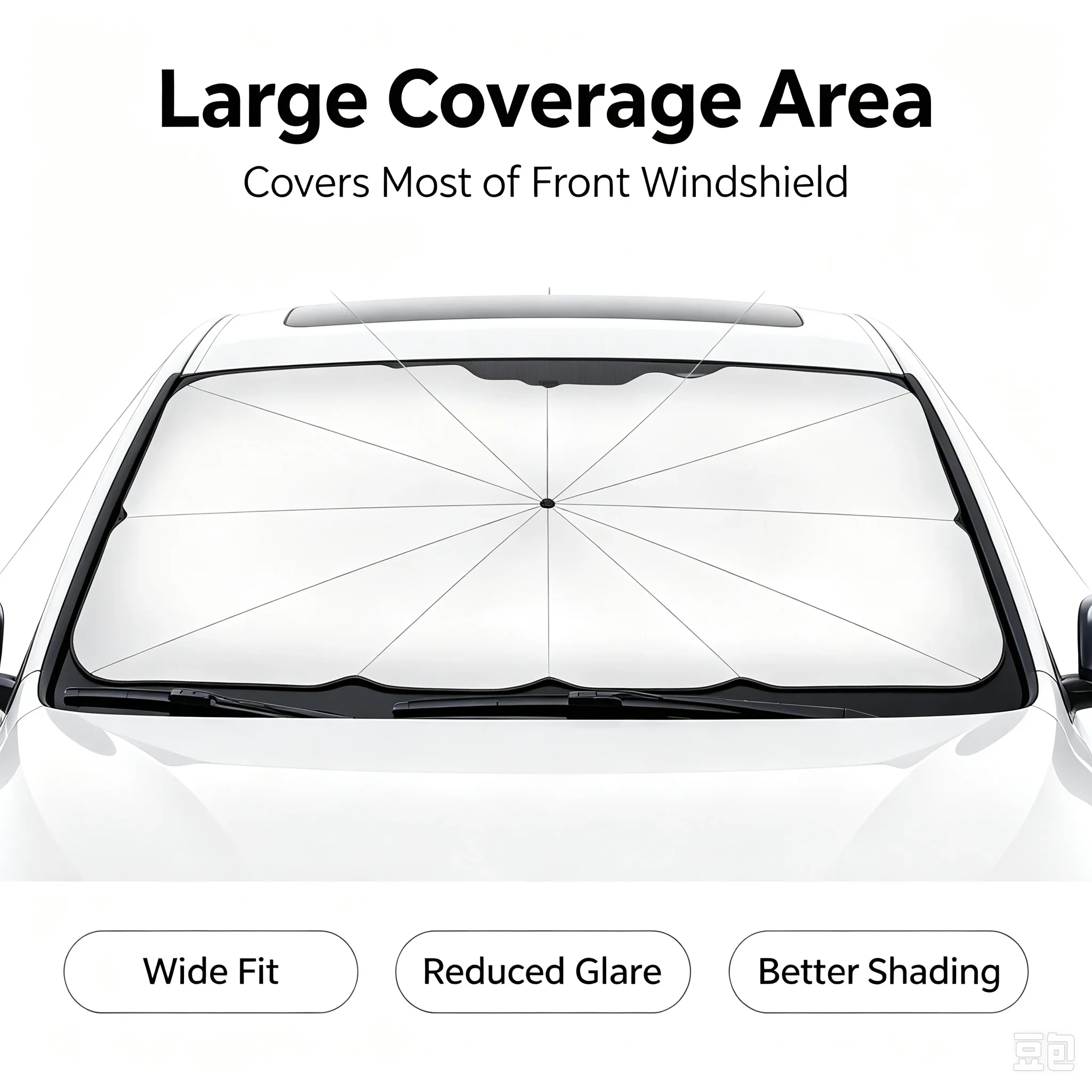Foldable Car Windshield Sunshade Umbrella, Silver Glue UV Protection Heat Insulation Portable Car Sunscreen Accessory