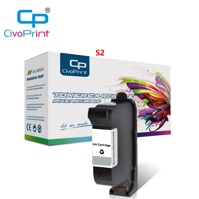 Cartucho de tinta negro S2 compatible con Civoprint para Anser U2 ™ Impresora térmica inteligente de inyección de tinta de 1/2\