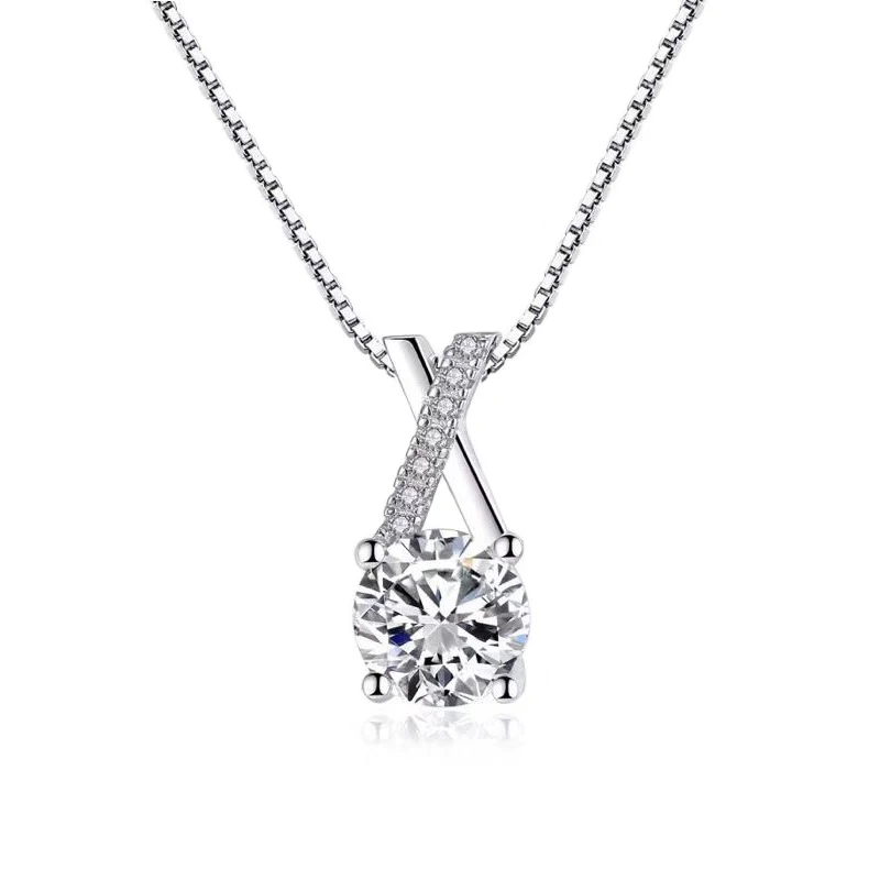 S925 Sterling Silver Luxury Zircon X-Shape Necklace for Women Exquisite CZ Clavicle Chain Necklace Fine Jewelry Wholesale NK023