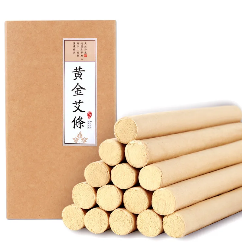 

50:1 Long Gold Moxa Sticks Chinese Moxibustion Acupuntura Point Heating Therapy 10 Years Old Pure Moxa Roller 15pcs