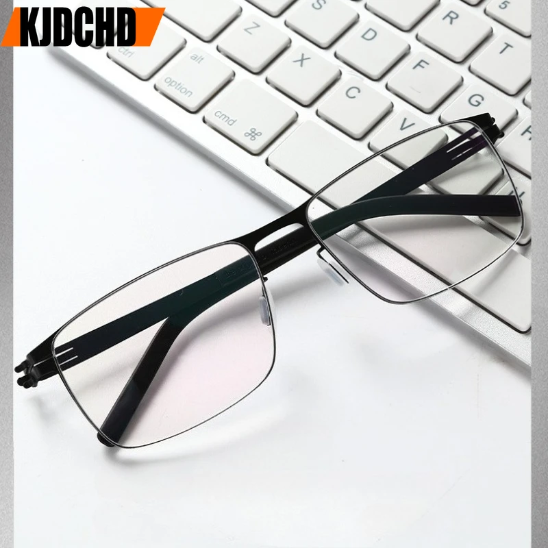 

Ультралегкие оправы для очков без винтов, мужские квадратные тонкие оправы из нержавеющей стали, высокоэластичные очки в немецком стиле, удобные очки