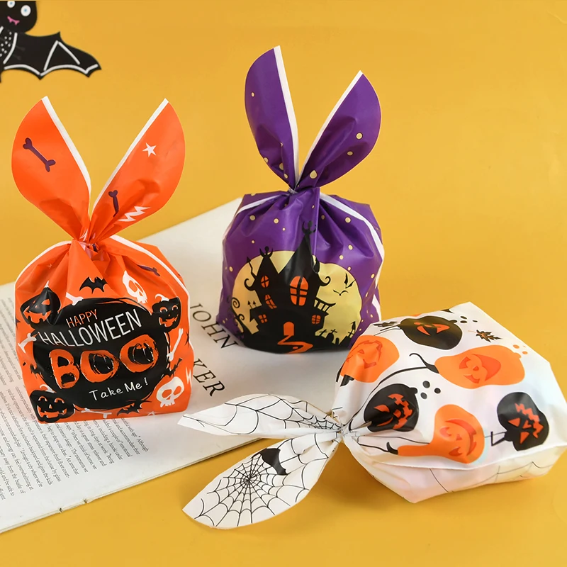 25/50pcs Halloween Candy Bags Pumpkin Bat Snack Biscuit Gift Bag Trick or Treat Kids Favors Halloween Party Decoration Supplies