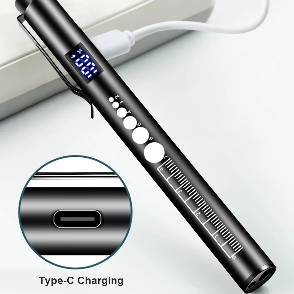 LCD 2-in-1 LED Mini White/Yellow Pen Light Flashlight USB Rechargeable Eyes Pupil Lamp Camping Child Emergency Lighting Torch image 4