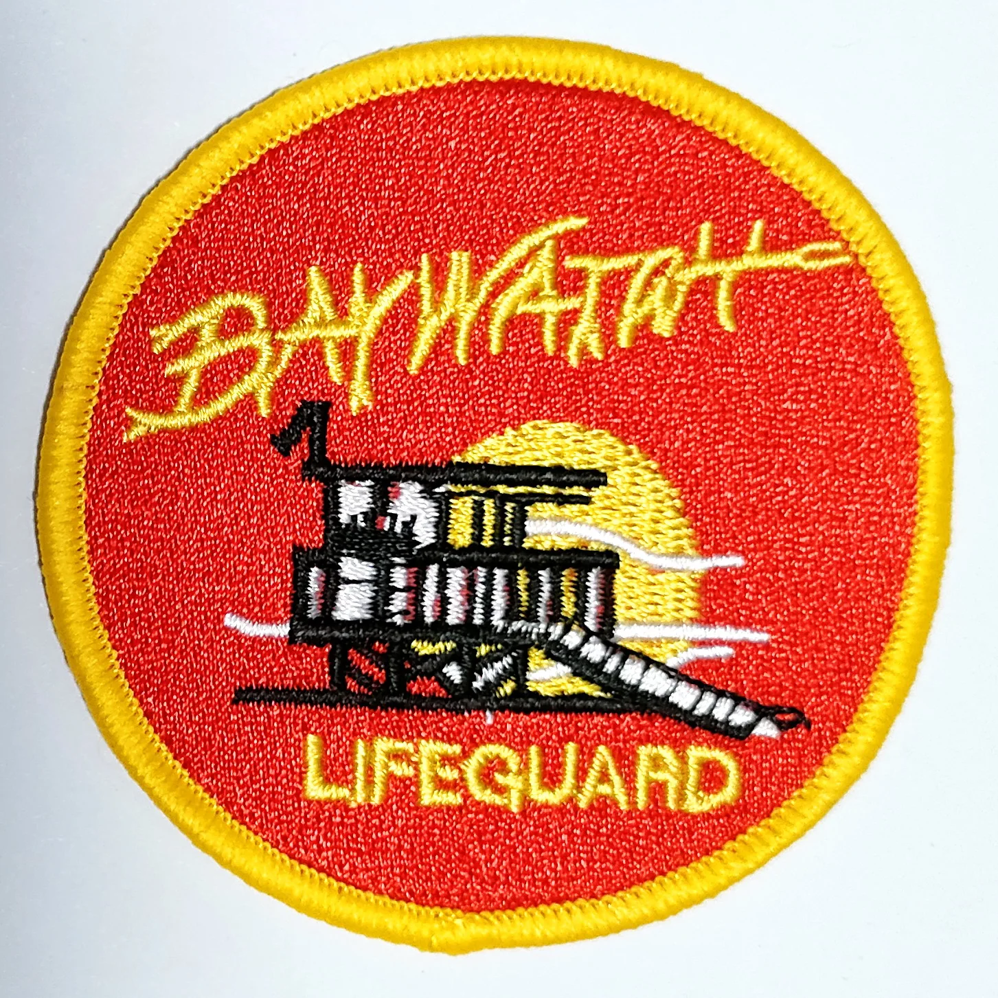 Bay Watch LifeGuard Iron on Patch Black Yellow Punk Biker Security Safe Embroidery Life Guard Patch save Human ≈7cm