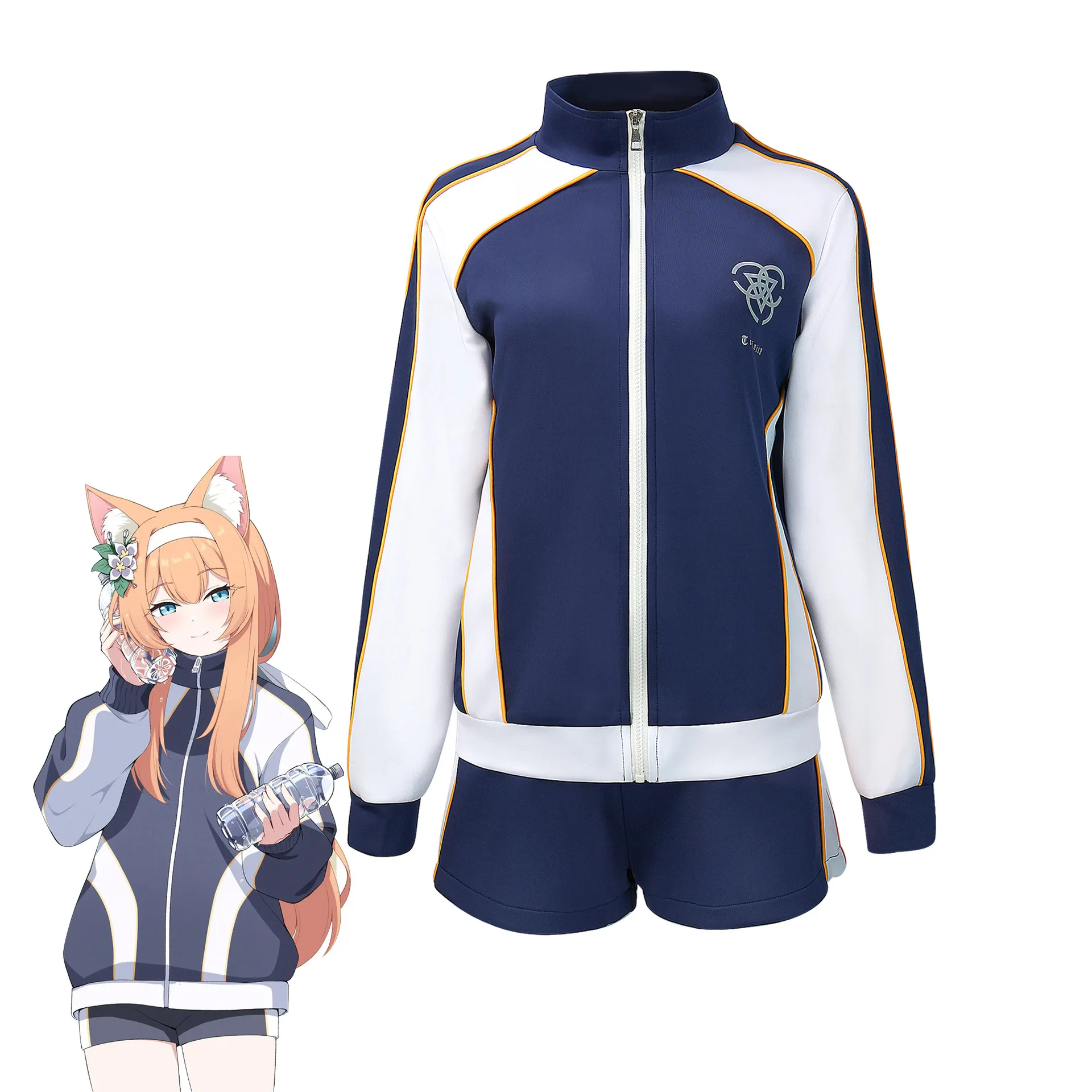 Game Blue Archive Iochi Mari Cosplay Costume Halloween Role Play Women Girls School Gym Uniform Full Suit Blue Coat Shirt Shorts