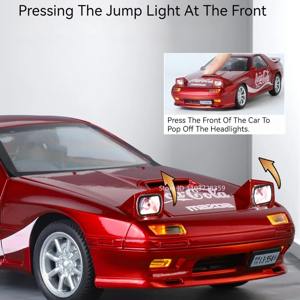1:24 M3 Miniature Car Model Toys Alloy Diecast RX7 Vehicles Sound Light Doors Opened Pull Back Shock Absorption for Kids Gifts