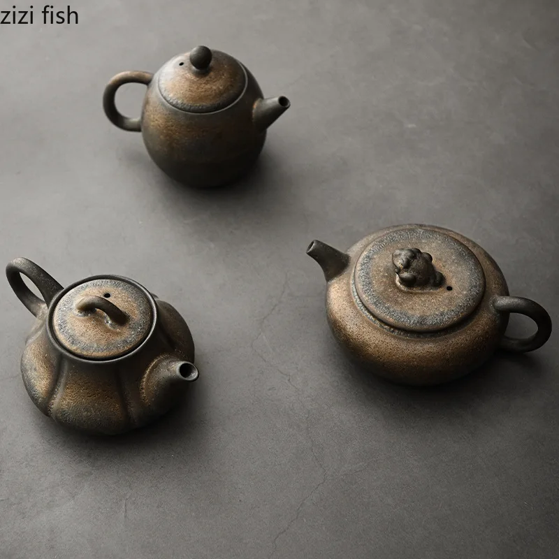 Vintage Coarse Pottery Teapot Single Pot Kung Fu Teaware Tea Infuser with Filter Tea Kettle Teas Brewing Utensils Tools