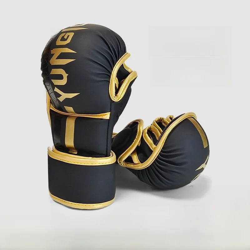 professional-training-thickened-extended-wrist-protection-mma-boxing-gloves-five-fingers-sparring-partner-half-finger-punchin