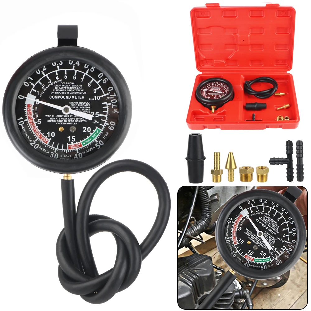 

Инструменты для ремонта автомобиля, комплект тестера автомобильного цилиндра с адаптером, вакуумный измеритель сжатия бензинового двигателя, манометр