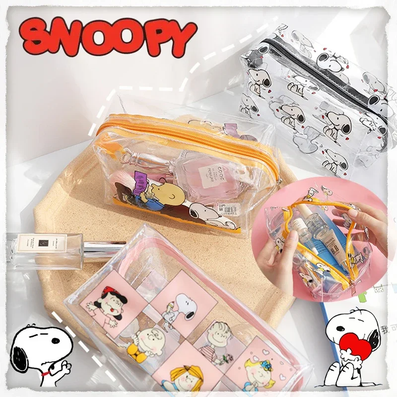 Kawaii Snoopy sacchetto cosmetico trasparente PVC grande capacità portatile donna cerniera trasparente borse per il trucco stoccaggio bagno borsa da