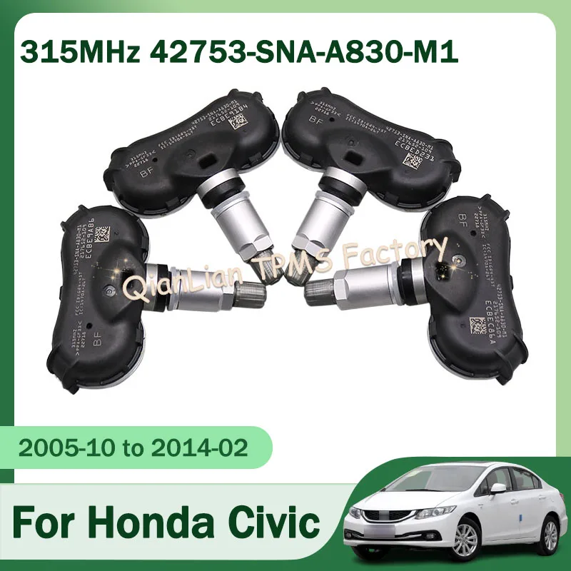 

42753-SNA-A830-M1 TPMS Tire Sensor For Honda Civic CR-Z Element Fit Insight Odyssey 4pcs 315MHz 42753-TR3-A81 Car Tire Sensor