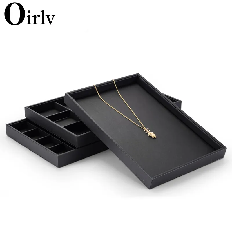 

Oirlv Black Leather Jewelry Drawer Organizer Tray Stackable Jewelry Trays Removable Dividers for Rings Earring Storage Display