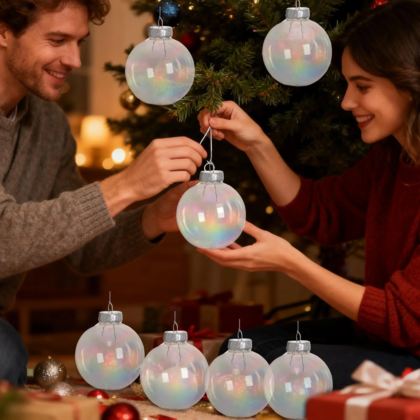 

Небьющиеся рождественские украшения, 6 шт., 3-дюймовые переливающиеся праздничные лампочки, елочные украшения для домашнего декора в помещении