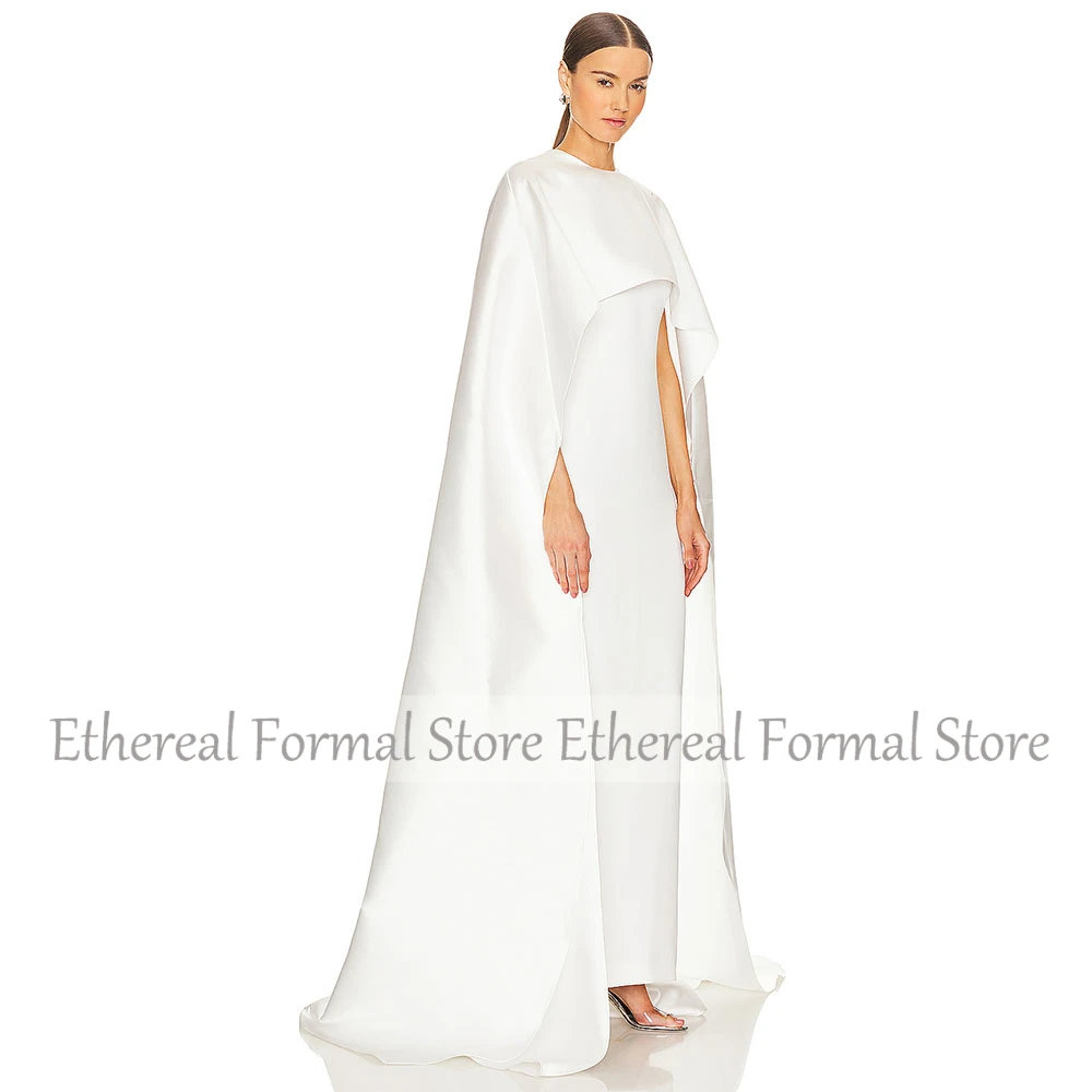 Modern Ivory Evening Gown For Wedding Sheath O Neck Formal Party Dress Ankel Length Prom Dress With Shawl Saudi Dress