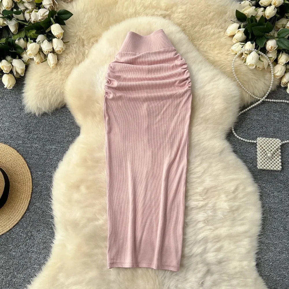 Casual Pleated Vintage High Waist Women Elegant Split Pencil Skirt Korean High Street Streetwear Fashion Office Autumn Clothing