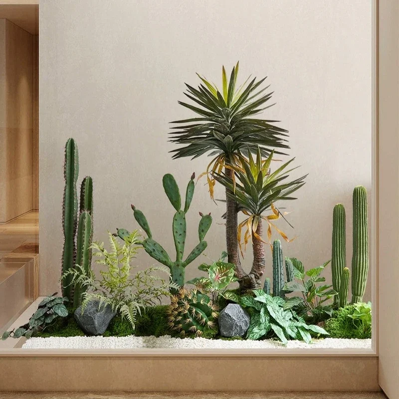 Simulation cactus landscaping, indoor landscape, entrance decoration under the stairs, fake plants, advanced bionic green plants