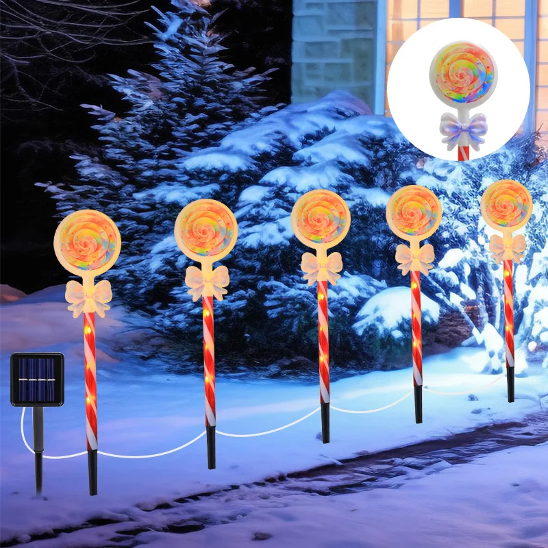 5PC 1 Juego de luces LED con energía Solar impermeables de bastón de caramelo de Navidad iluminación decorativa de jardín al aire libre