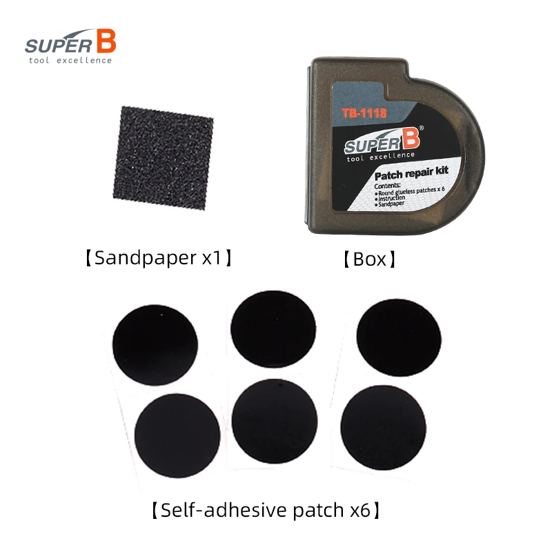 Super B TB-1118 6pcs Bicycle Repair Patches MTB Road Bike Portable Glue-free Quick Drying Fast Tire Tube Cycling Repair Tool Kit