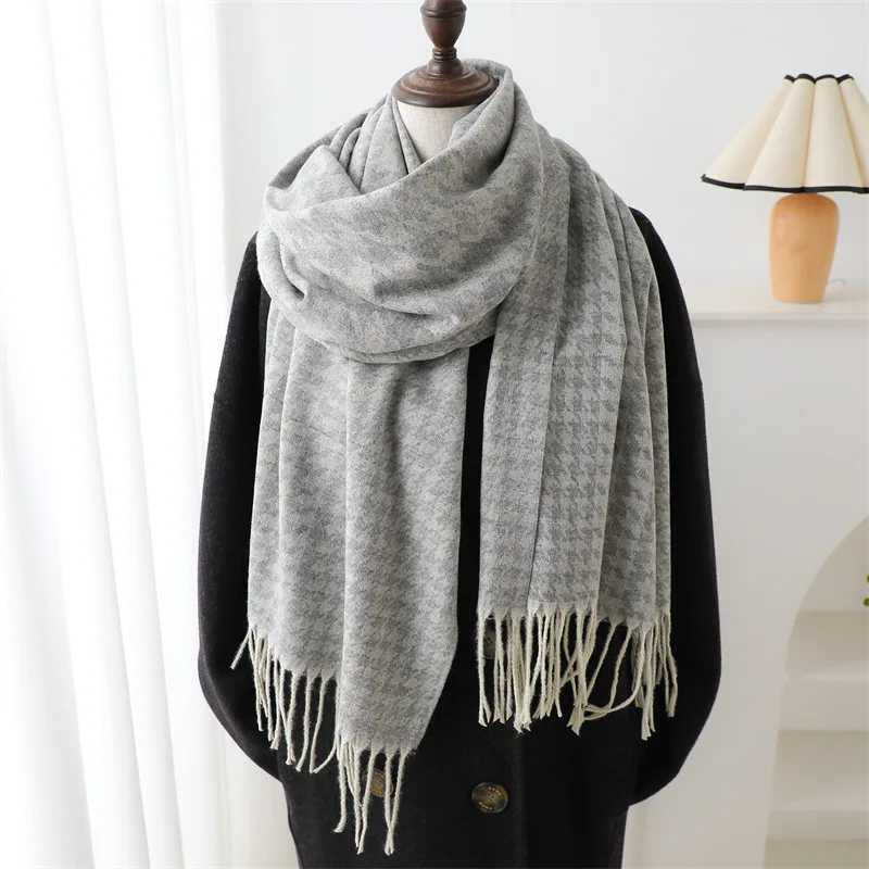 2024 New Imitation Cashmere Scarf for Autumn Winter Classic Plaid Simple Warm Scarf Women\'s Thick Shawl Tassel Wrap Pashmina