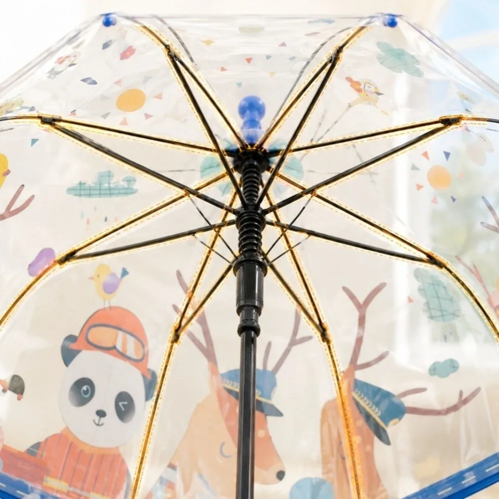 Colorful Transparent Dome Umbrella Cartoon Animals Non-Slip Grip Kids Umbrella Easy Grip Hook Bubble Umbrella Children