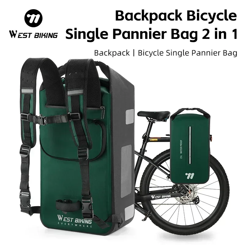 WEST BIKING 25L Multifunctional Cycling Backpack TPU Waterproof Moutain Bike Rear Side Pannier Bag Reflective Bicycle Travel Bag