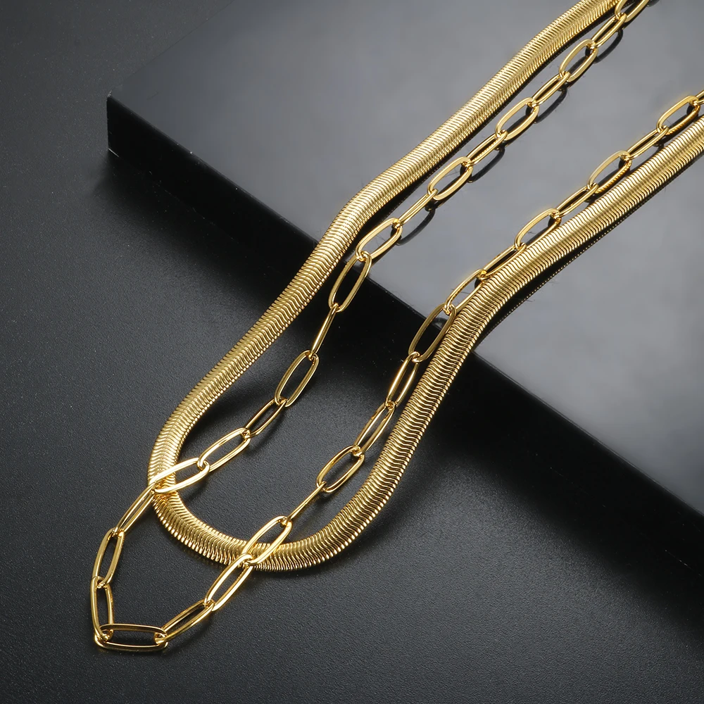 Vintage Punk Doppelschicht Schlangenkette am Hals Halsband Anhänger Halskette für Frauen Goldene dicke Kette Edelstahl Schmuck