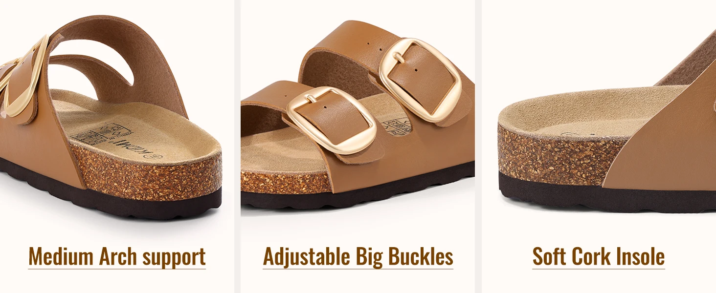 Kidmi Women's Flat Sandals With Cork Footbed And Adjustable Straps_voghion.com
