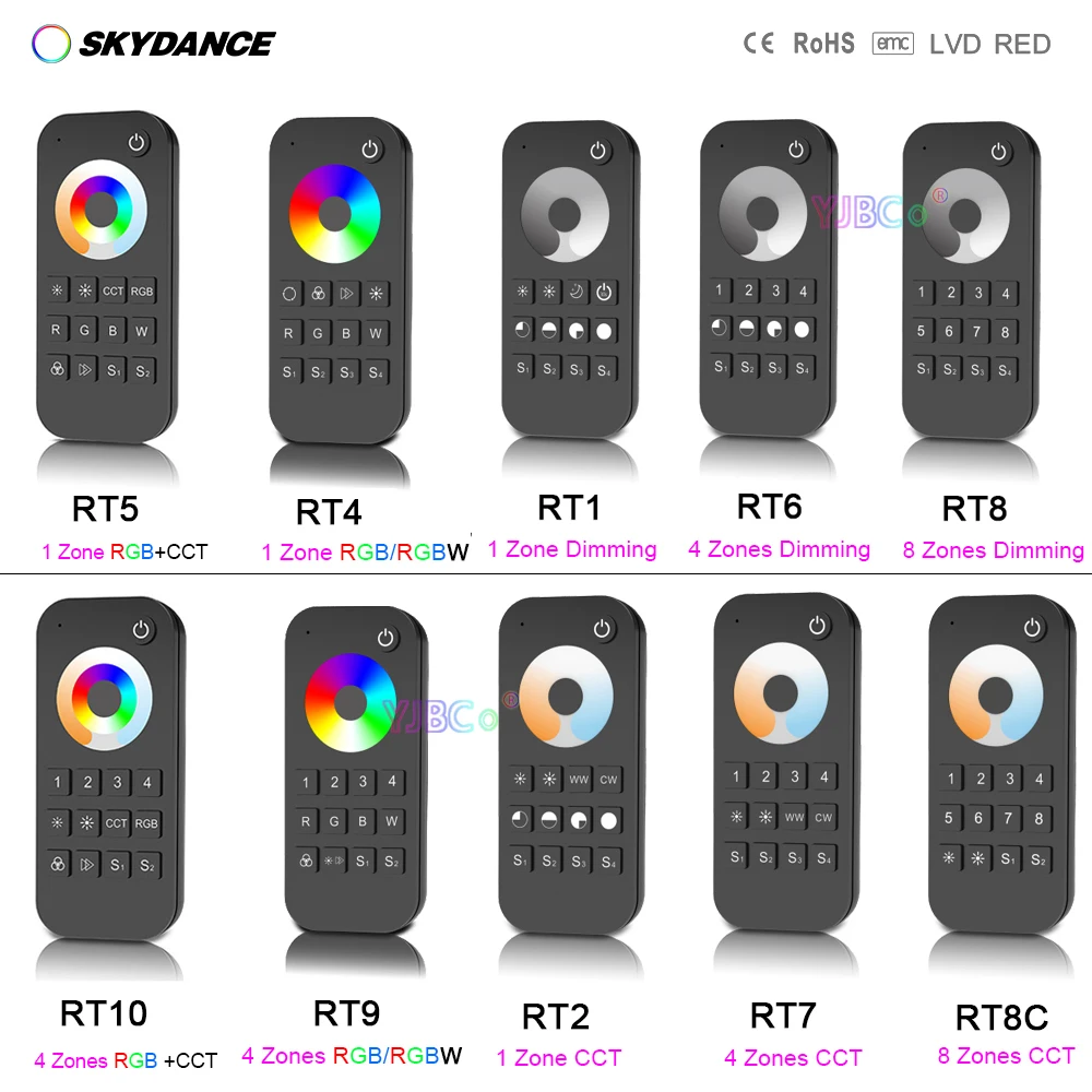 

Беспроводной Радиочастотный дистанционный сенсорный контроллер Skydance 2,4G для сенсорных колес, Одноцветный диммер 1/4/8 зон/CCT/RGB/RGBW/RGBCCT