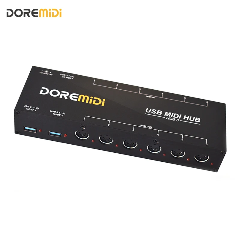 DOREMiDi HUB-8 6x6 MIDI Interface Host x2 MIDI Hub Box, 96 canales