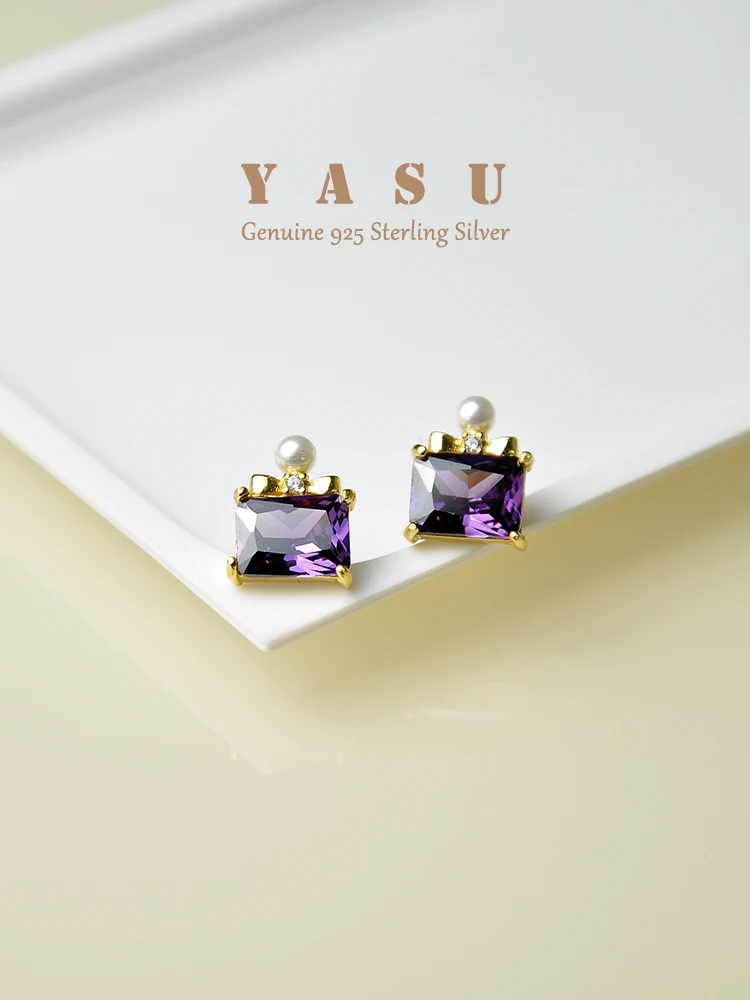 925 Sterling Silver Purple Zirconia Perfume Bottle Earrings Fresh Water Pearl Ear Studs For Luxury Women Noble Fine Jewelry Gift