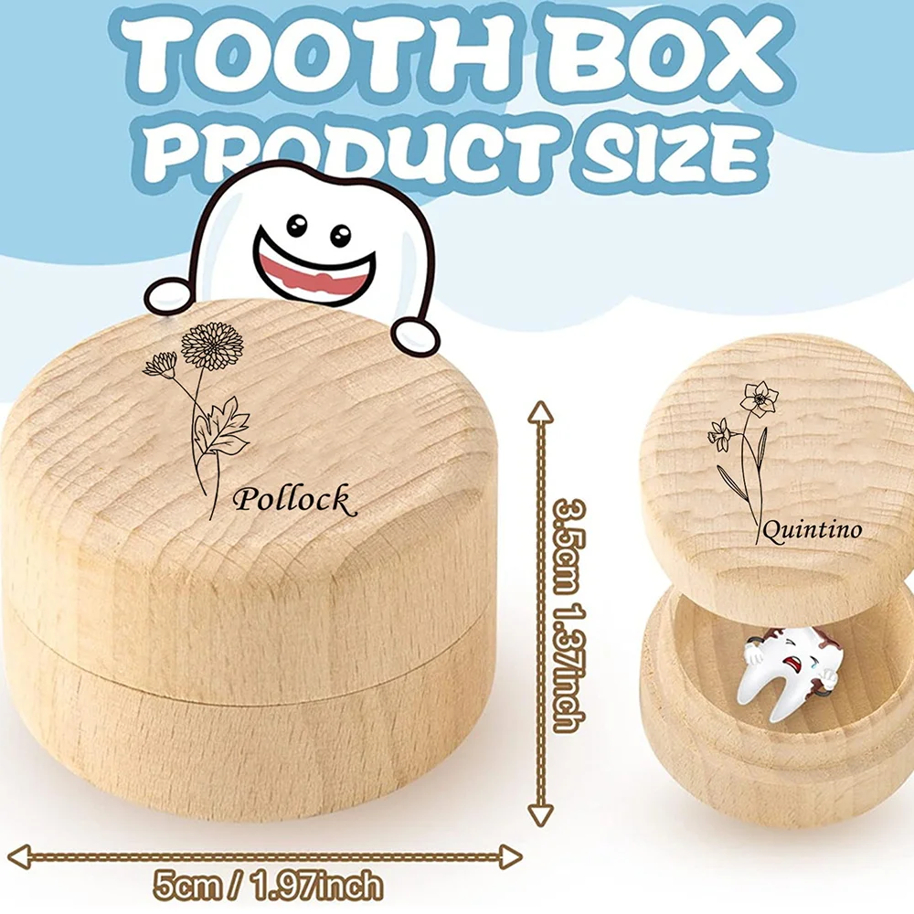 Customized Name Tooth Memory Organizer Wooden Keepsake Box Storage Case Cord Holder Multifunctional Souvenir Custom Engraved DIY