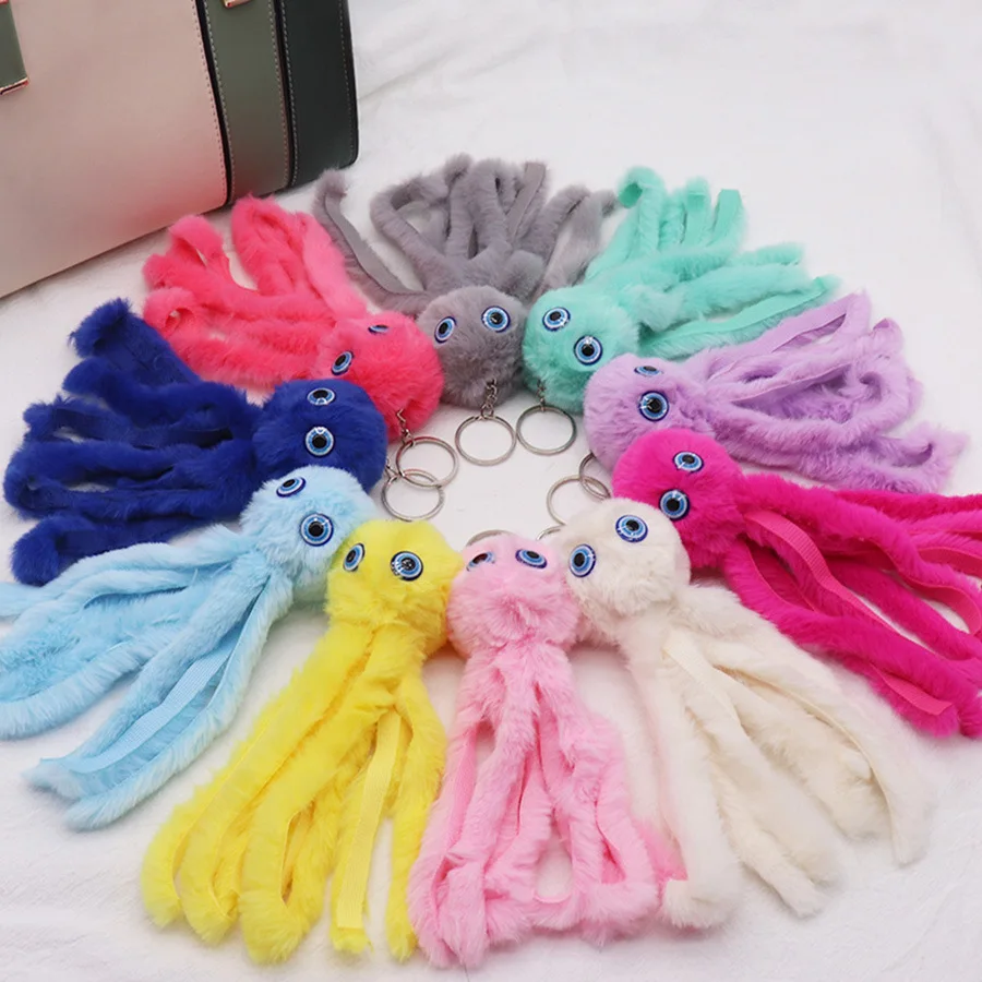 Cute Pet Octopus Plush Keyring Colorful Animal Pendant Toy Doll Funny Hairy Keychain Accessories