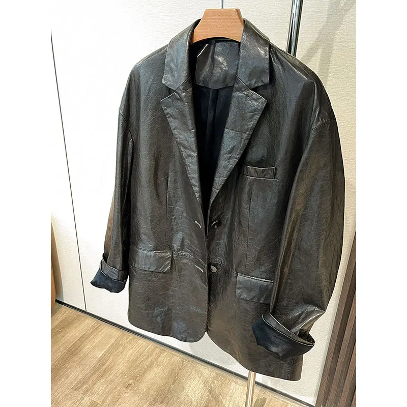 oversize suit jacket Casual sheepskin leather woman