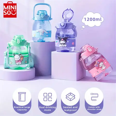 1200ML MINISO Sanrios Anime Cinnamoroll Pochacco Kuromi Tritan Material Vattenflaska Mugg Stor Kapacitet Plastmuggar med Sugrör 8 best sales kawaii kanelbulle - №6