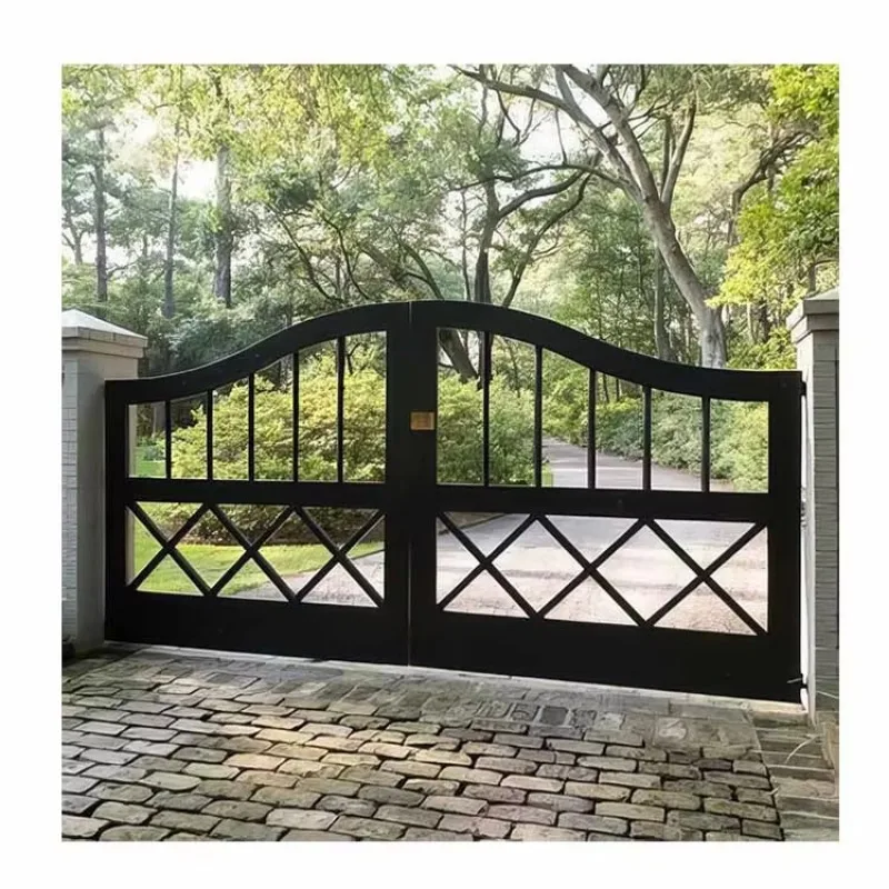 

Vintage decoration outdoor entrance double black wrought iron door villa entrance metal iron door