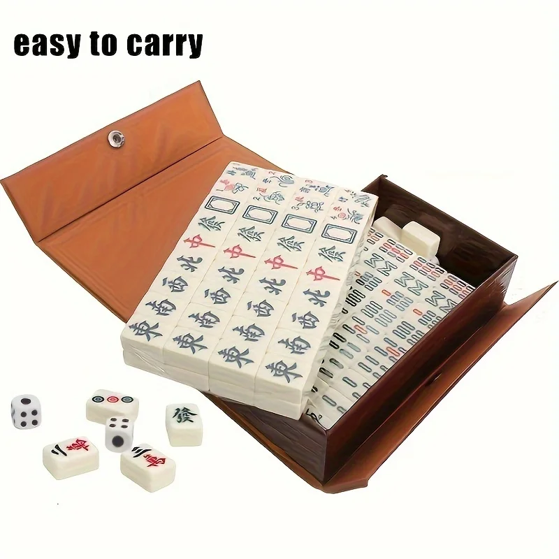 1pc Portable Compact Mahjong Set Lightweight Mahjong Set With Brown Case - Perfect for Travel and Board Games