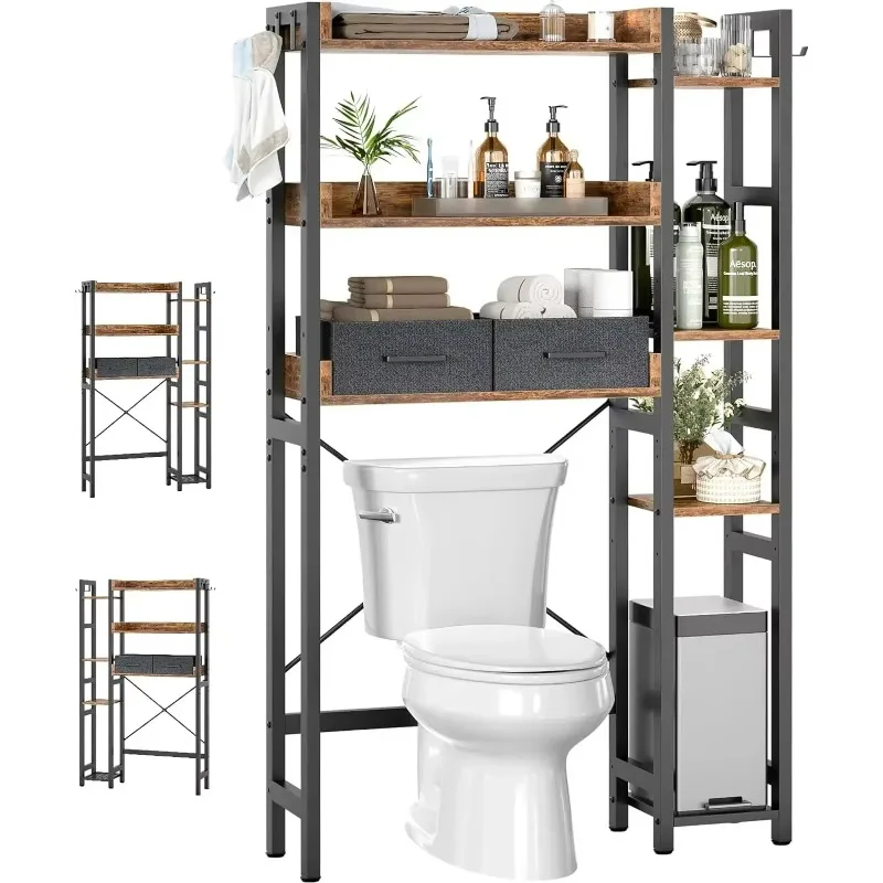 Factory Direct Compatible withOver The Toilet Storage with 2 Drawers, Storage Rack Above Toilet Stand, 7 Tier Bathroom Organizer