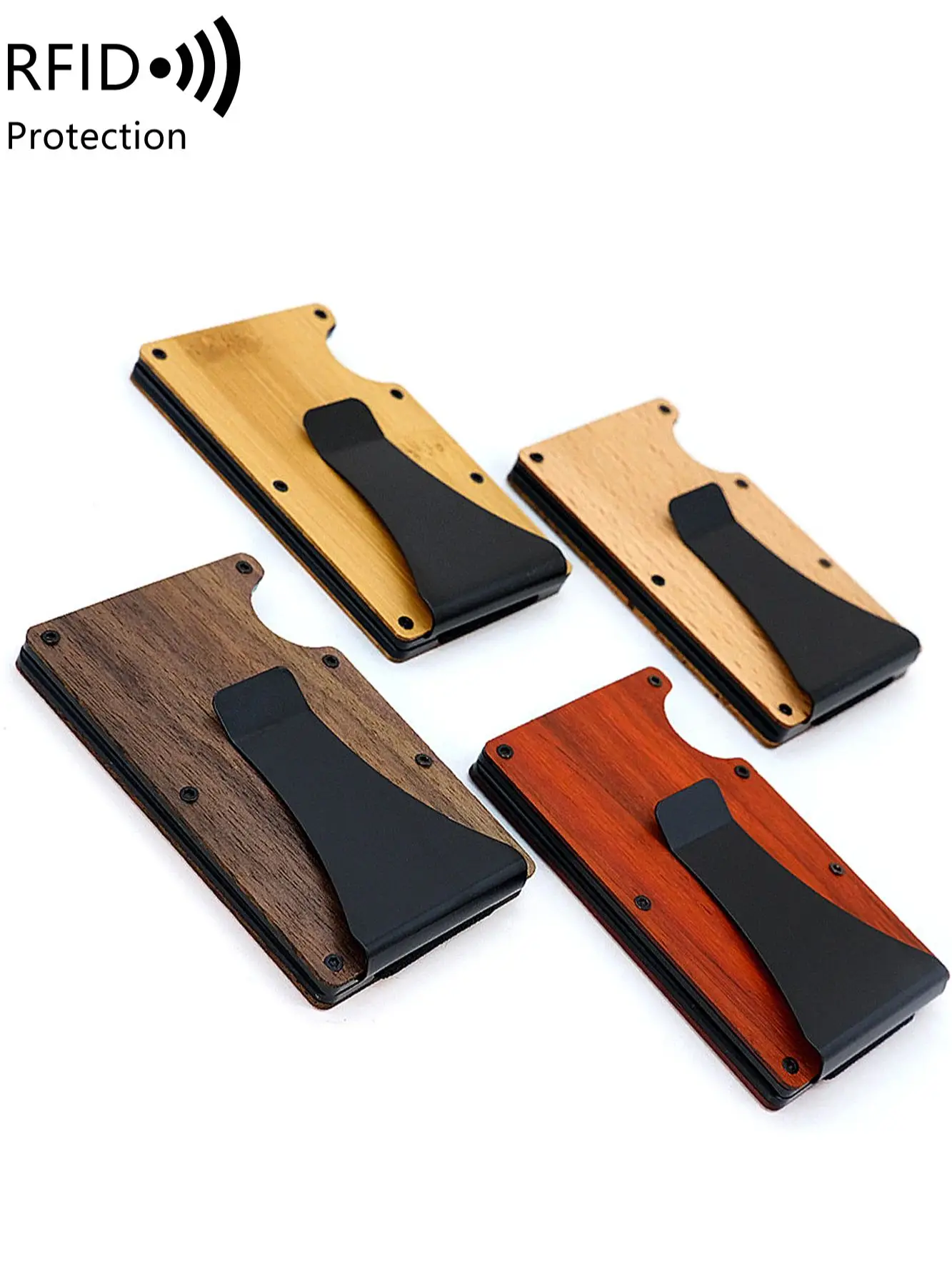 2026Hot Sale RFID-blockierende Herren-Geldbörse aus Holz, ultradünne Metall-Geldklammer für Männer, minimalistische Geldbörse aus Holz und Aluminium, Kartenhalter