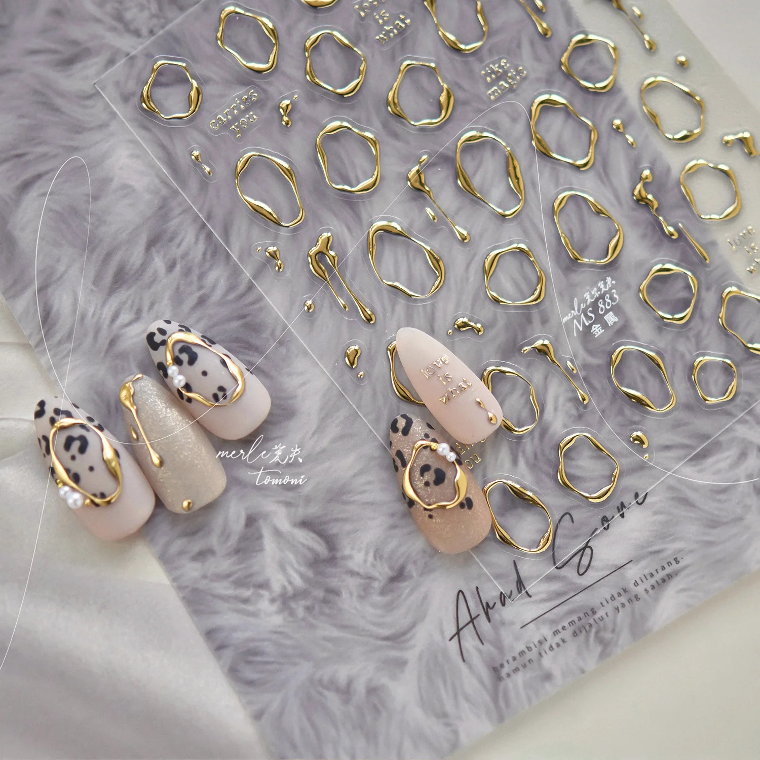 1pcs Gold Silver Metal Nail Stickers Irregular Bows Heart-sh