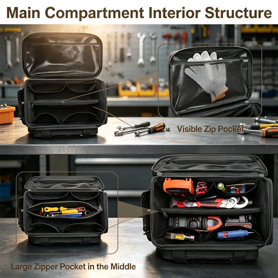 Black Canvas Tool Kit Storage Bag for Electricians - Lightweight Handbag
