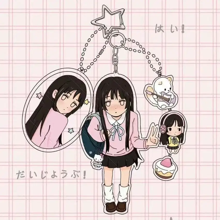 Anime K-ON！Hirasawa Yui Akiyama Mio Tainaka Ritsu Cosplay Keychain Keyring Acrylic Phone Chain Pendant Key Chain Accessory Gift