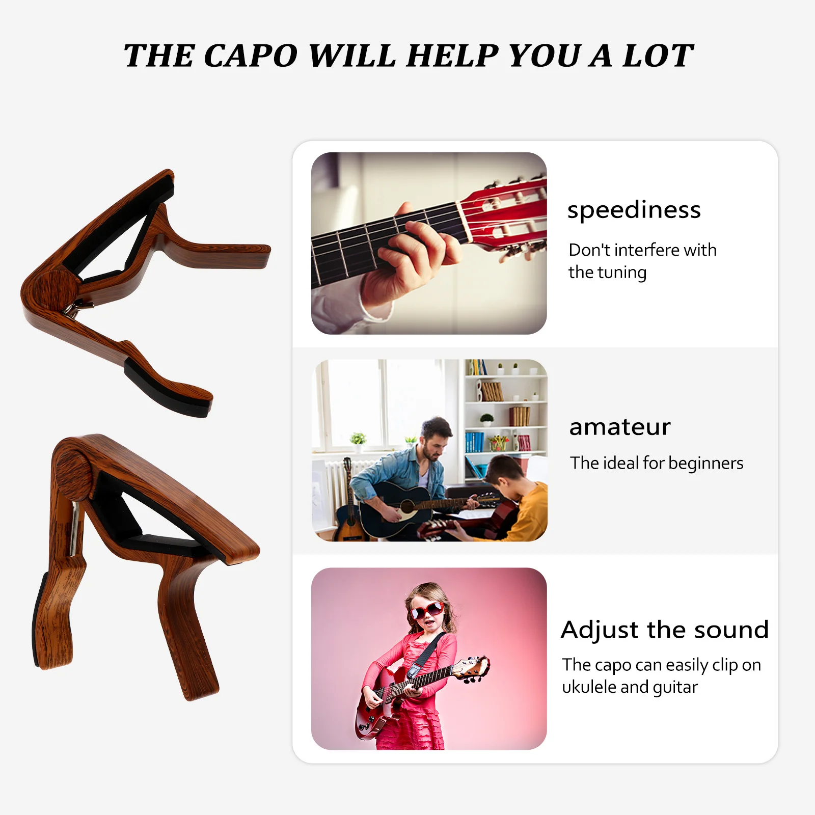

Wood Grain Guitar Capo Aluminium Alloy Quick Release Tuner For Ukulele Folk Electric Guitar Musical Instrument Accessories