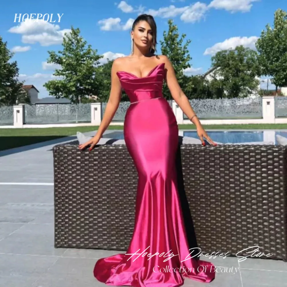 

Hoepoly Modern Style Elegant Mermaid Prom Dresses Strapless Formal Evening Dress Slim Satin Floor-Length Party Gowns Custom